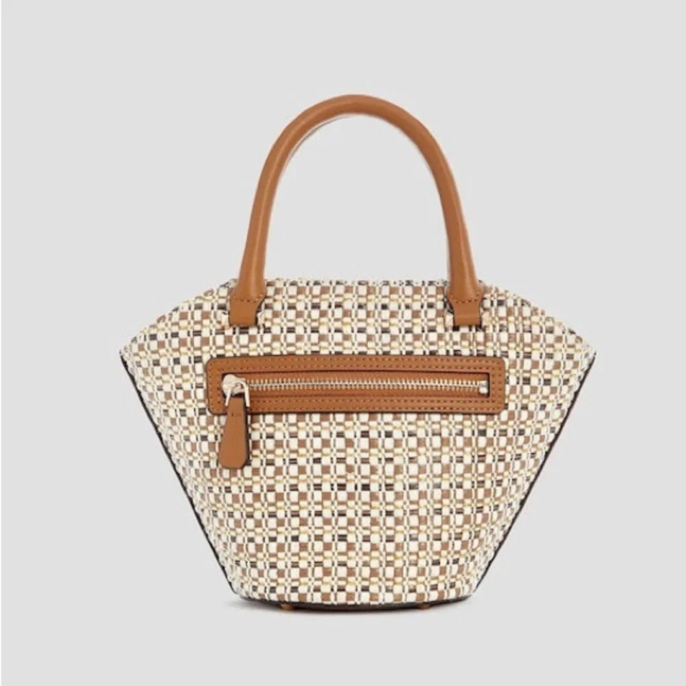 New Guess Brown and Cream Woven Satchel